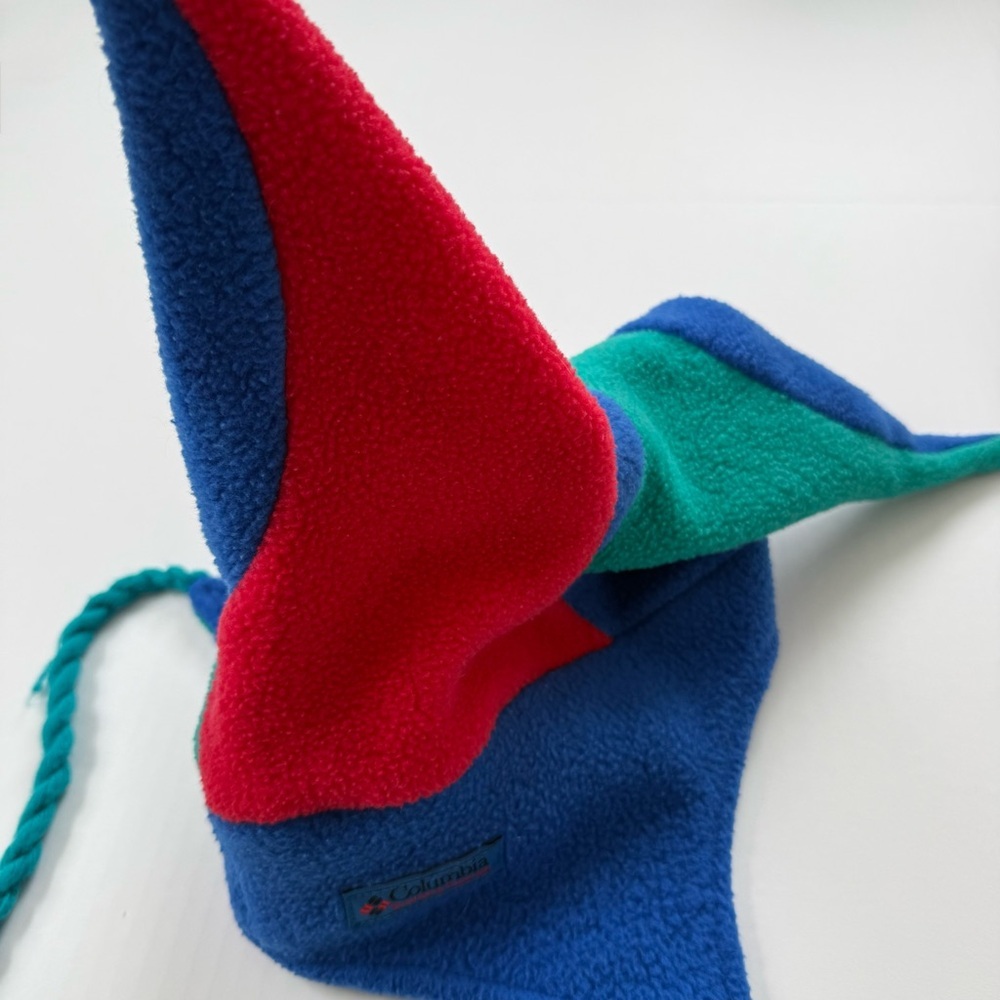 Vintage Columbia Fleece Jester Hat Colorblock Blue Red Teal Green Winter - Picture 4 of 4